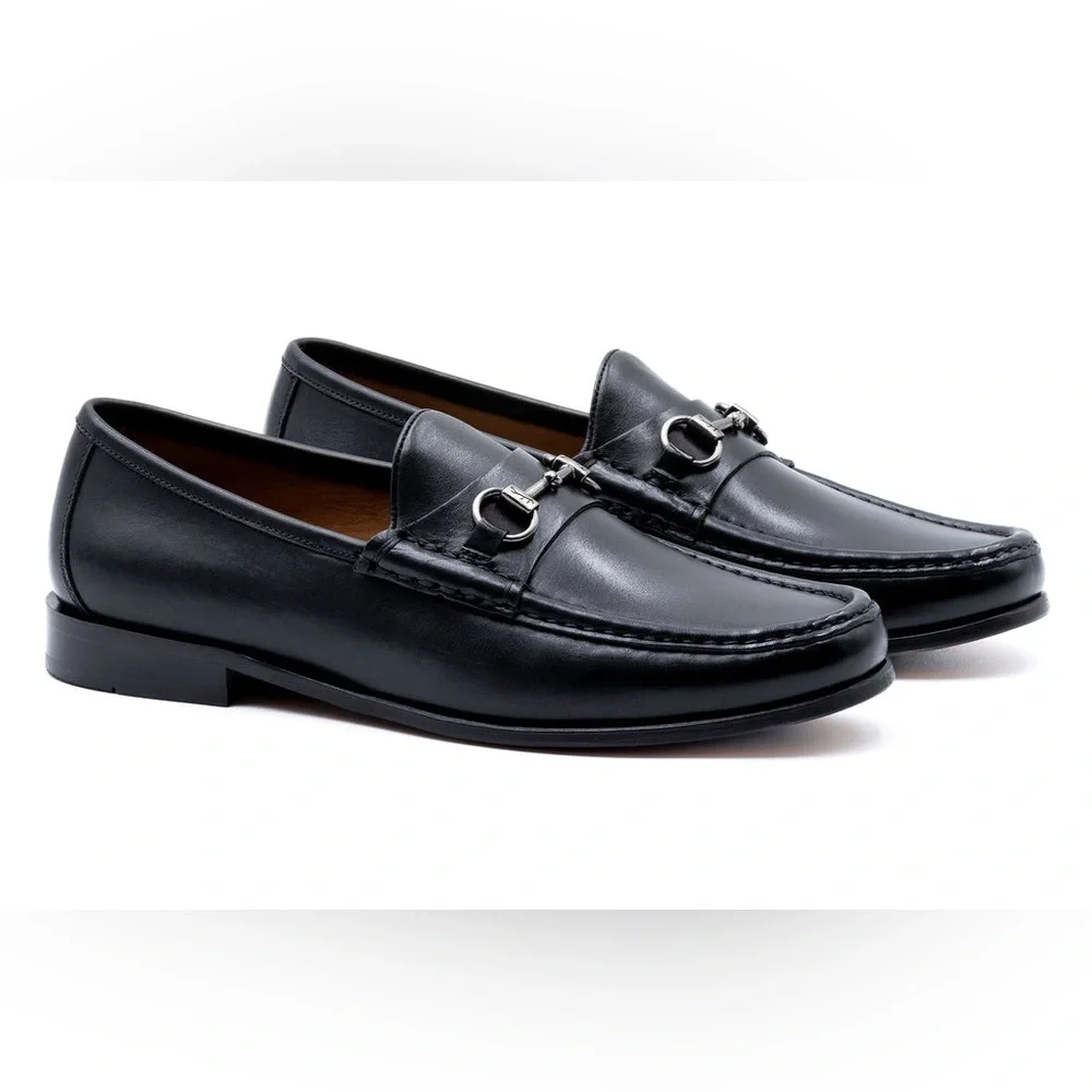 Men's Martin Dingman Addison Black Leather Horse Bit Loafers Size 10M